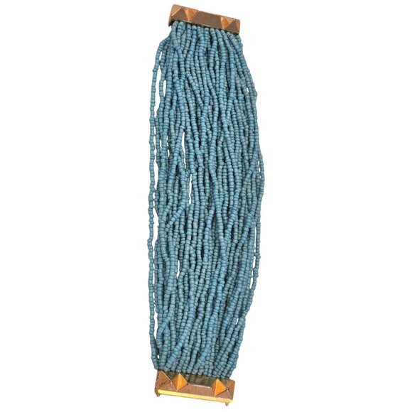 BCB Max Azria Turquoise Beaded Multi Strand Wrap Bracelet With Magnetic Closure - Picture 4 of 5